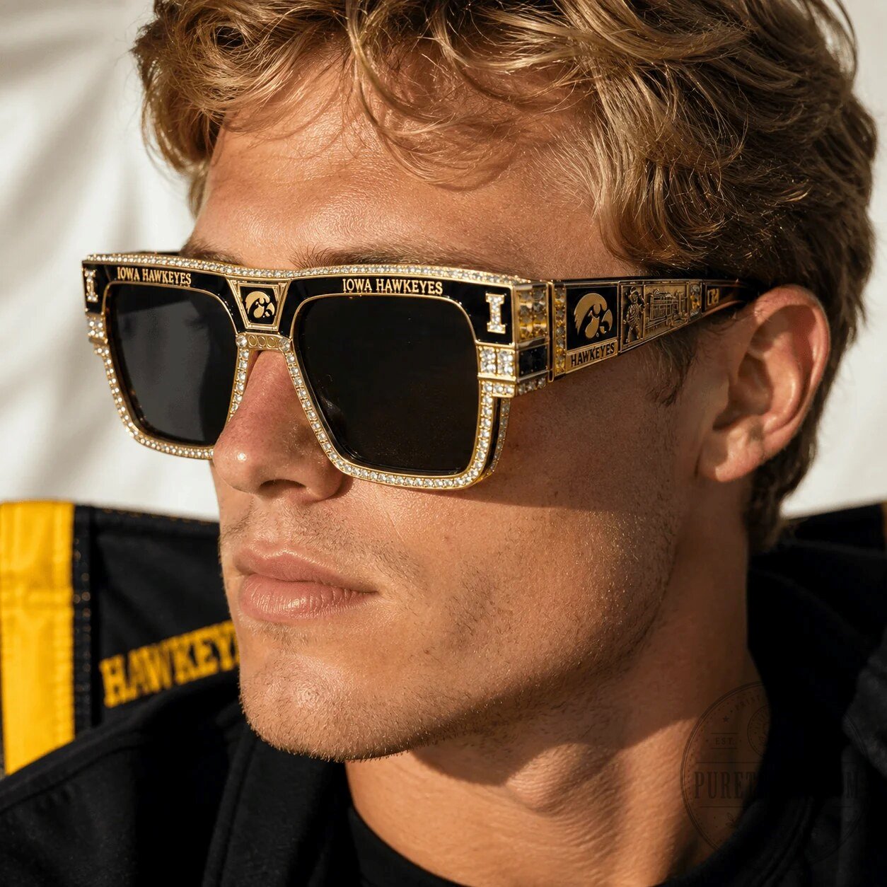 Iowa Hawkeyes Gold Diamond Sunglasses with Kinnick Stadium Design 7 Iowa Hawkeyes Gold Diamond Sunglasses with Kinnick Stadium Design