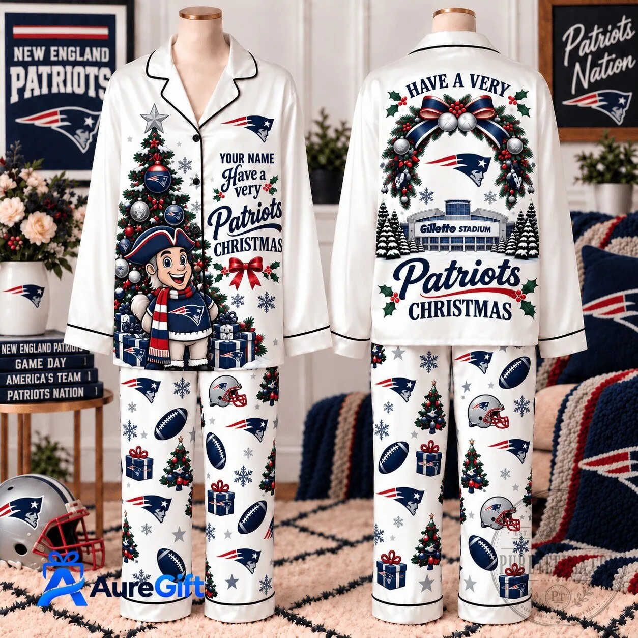 New England Patriots Christmas Pajama Set