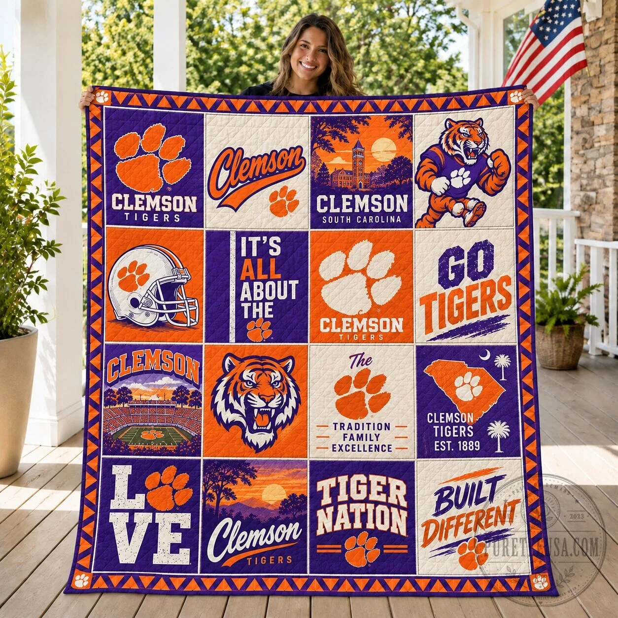 Clemson Tigers Football Team Quilted Blanket for Fan Gifts