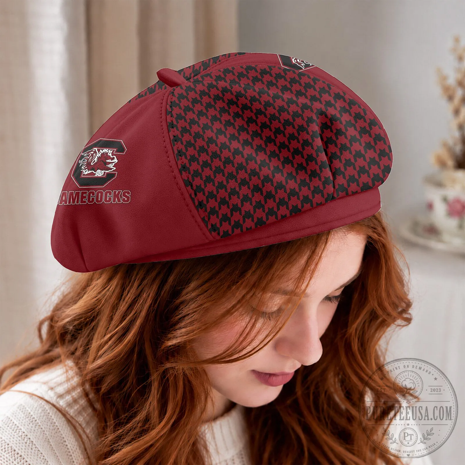 South Carolina Gamecocks Custom Name Houndstooth Beret Hat 9 South Carolina Gamecocks Custom Name Houndstooth Beret Hat