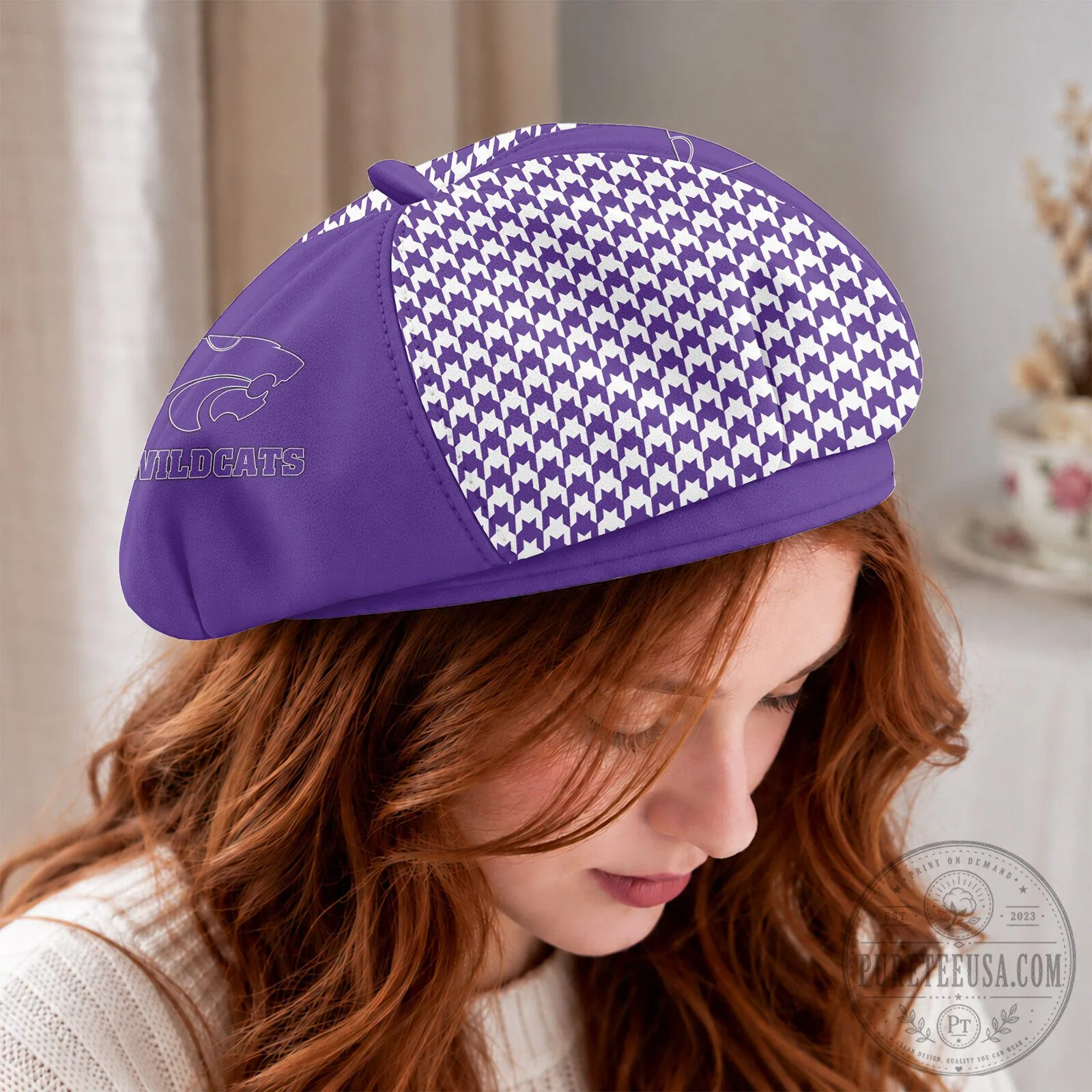 Kansas State Wildcats Houndstooth Custom Name Beret Hat 9 Kansas State Wildcats Houndstooth Custom Name Beret Hat
