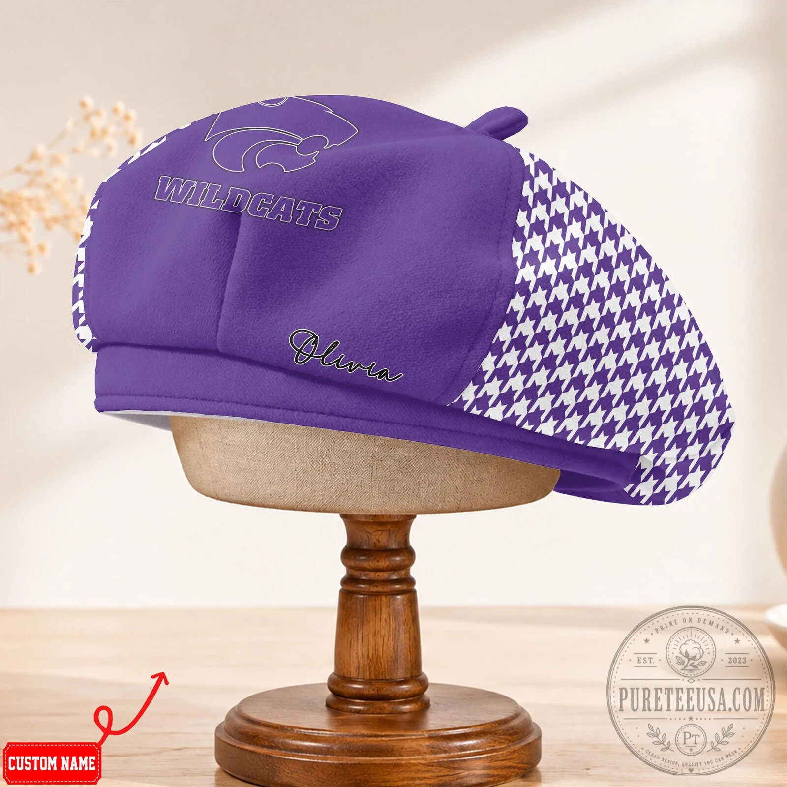 Kansas State Wildcats Houndstooth Custom Name Beret Hat 11 Kansas State Wildcats Houndstooth Custom Name Beret Hat