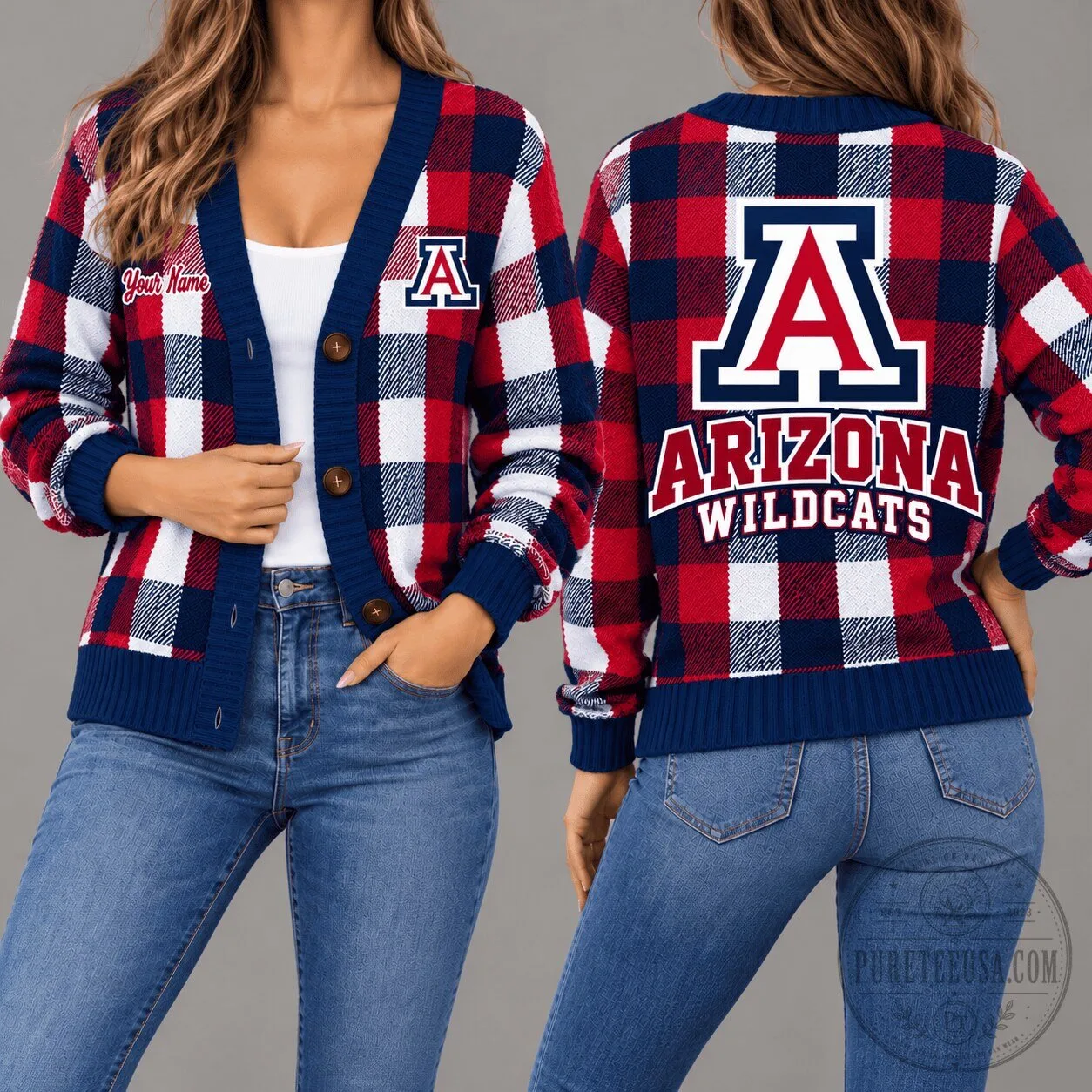 Arizona Wildcats Plaid Pattern NCAA College Sport Team Cardigan Sweater 2 Arizona Wildcats Plaid Pattern NCAA College Sport Team Cardigan Sweater