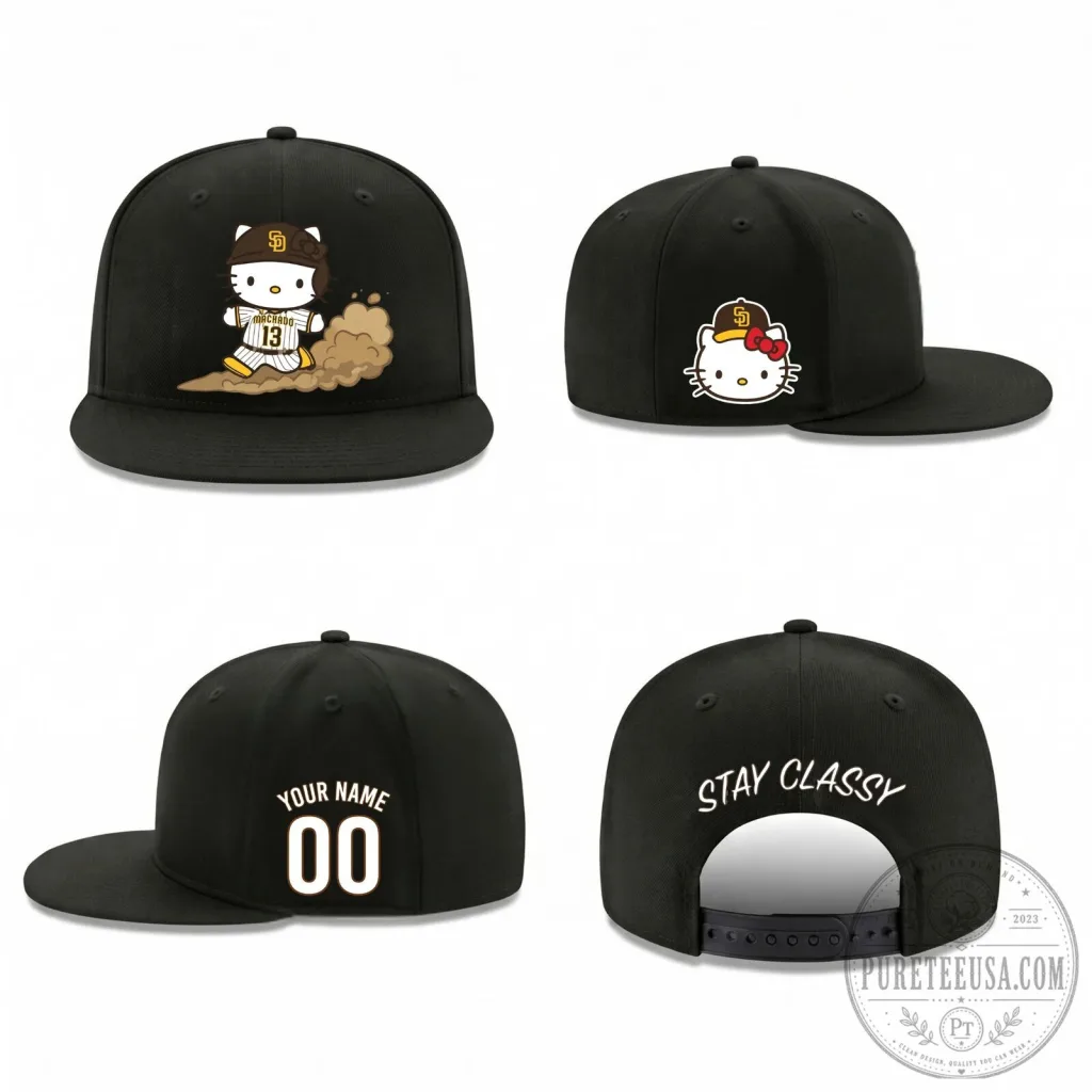 San Diego Padres Hello Kitty Baseball Personalized Snapback Cap Hat San Diego Padres Hello Kitty Baseball Personalized Snapback Cap Hat