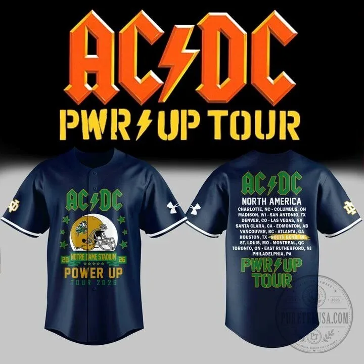 2026 Baseball Jersey Featuring AC/DC Power Up Tour for Notre Dame Football 9 2026 Baseball Jersey Featuring AC/DC Power Up Tour for Notre Dame Football