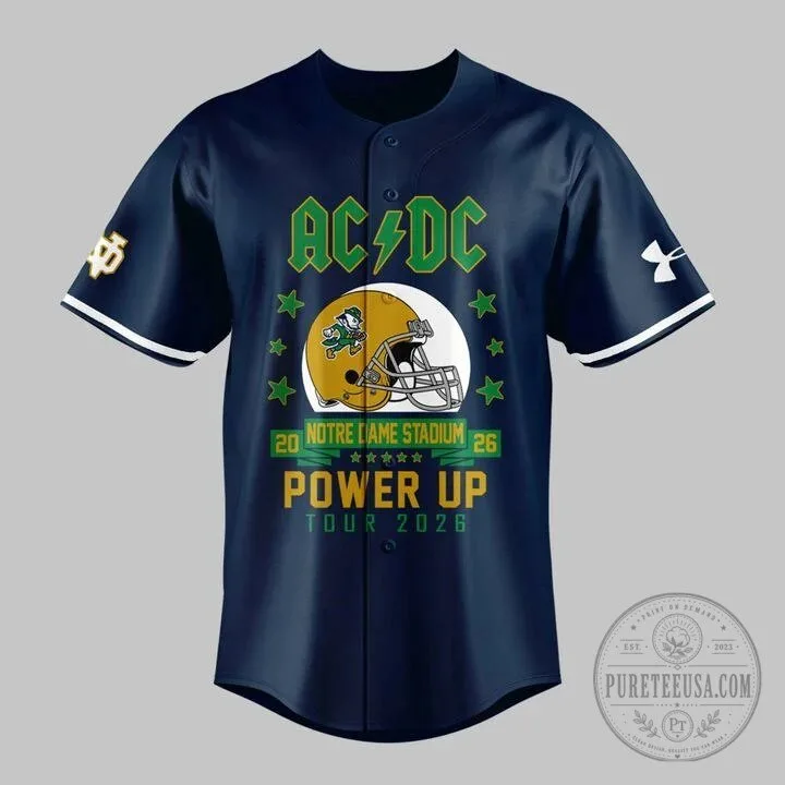 2026 Baseball Jersey Featuring AC/DC Power Up Tour for Notre Dame Football 10 2026 Baseball Jersey Featuring AC/DC Power Up Tour for Notre Dame Football