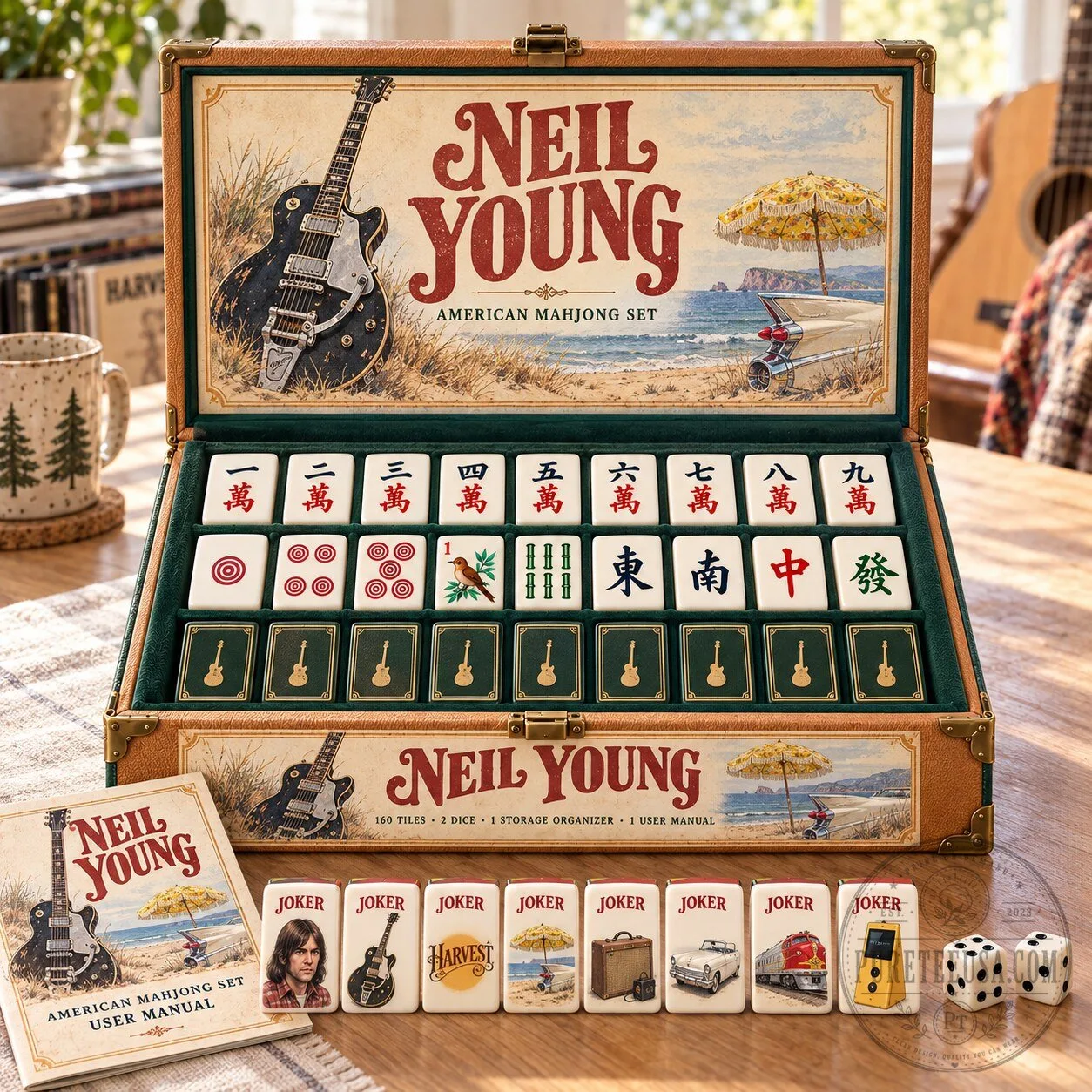 Neil Young American Mahjong Set with 160 Tiles and Storage Organizer