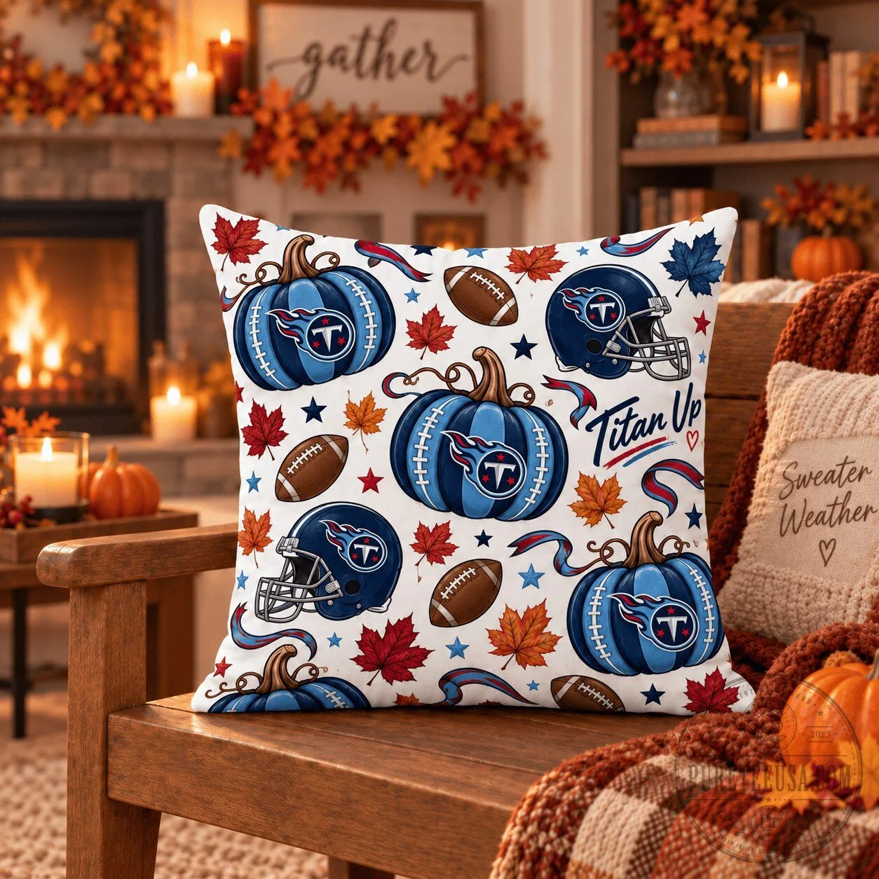 Tennessee Titans Halloween Pumpkin Football Helmet Autumn Leaves Pillow 1 Tennessee Titans Halloween Pumpkin Football Helmet Autumn Leaves Pillow