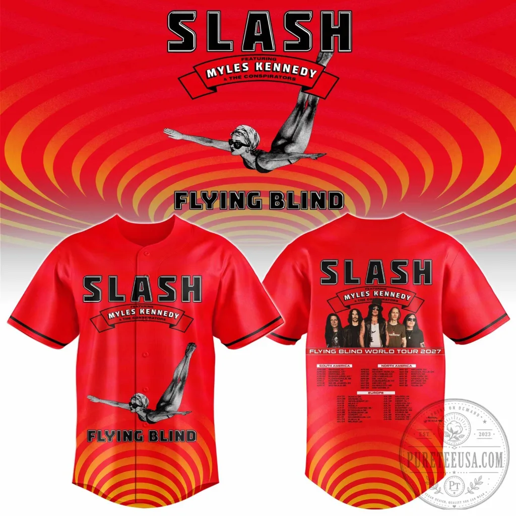 Slash Featuring Myles Kennedy and The Conspirators Flying Blind World Tour Baseball Jersey Slash Featuring Myles Kennedy and The Conspirators Flying Blind World Tour Baseball Jersey