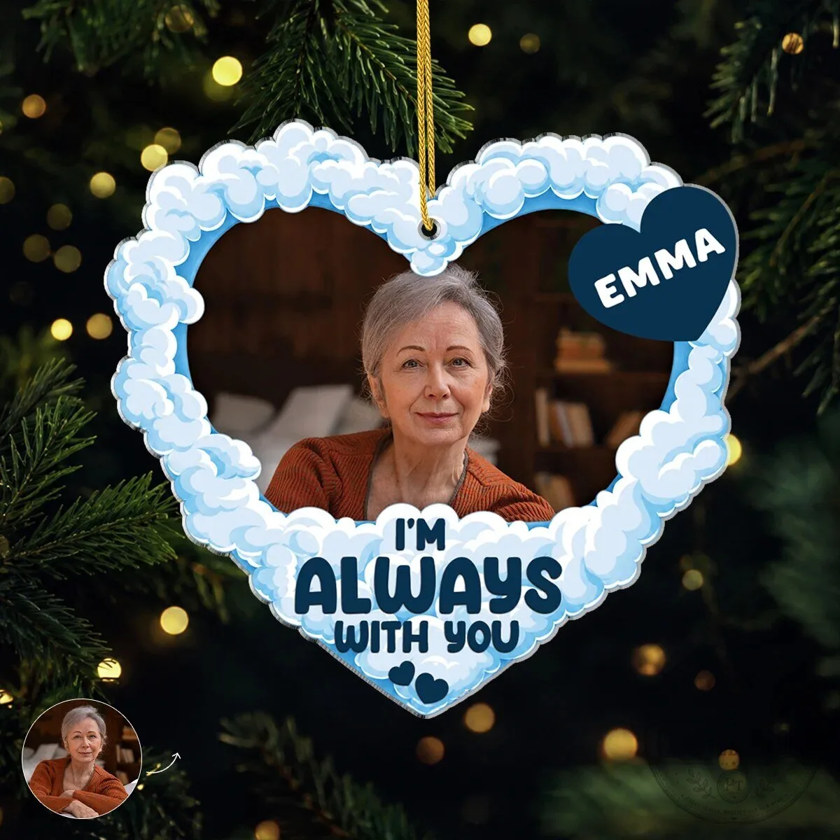 Personalized Memorial Photo Heart Cloud Christmas Ornament