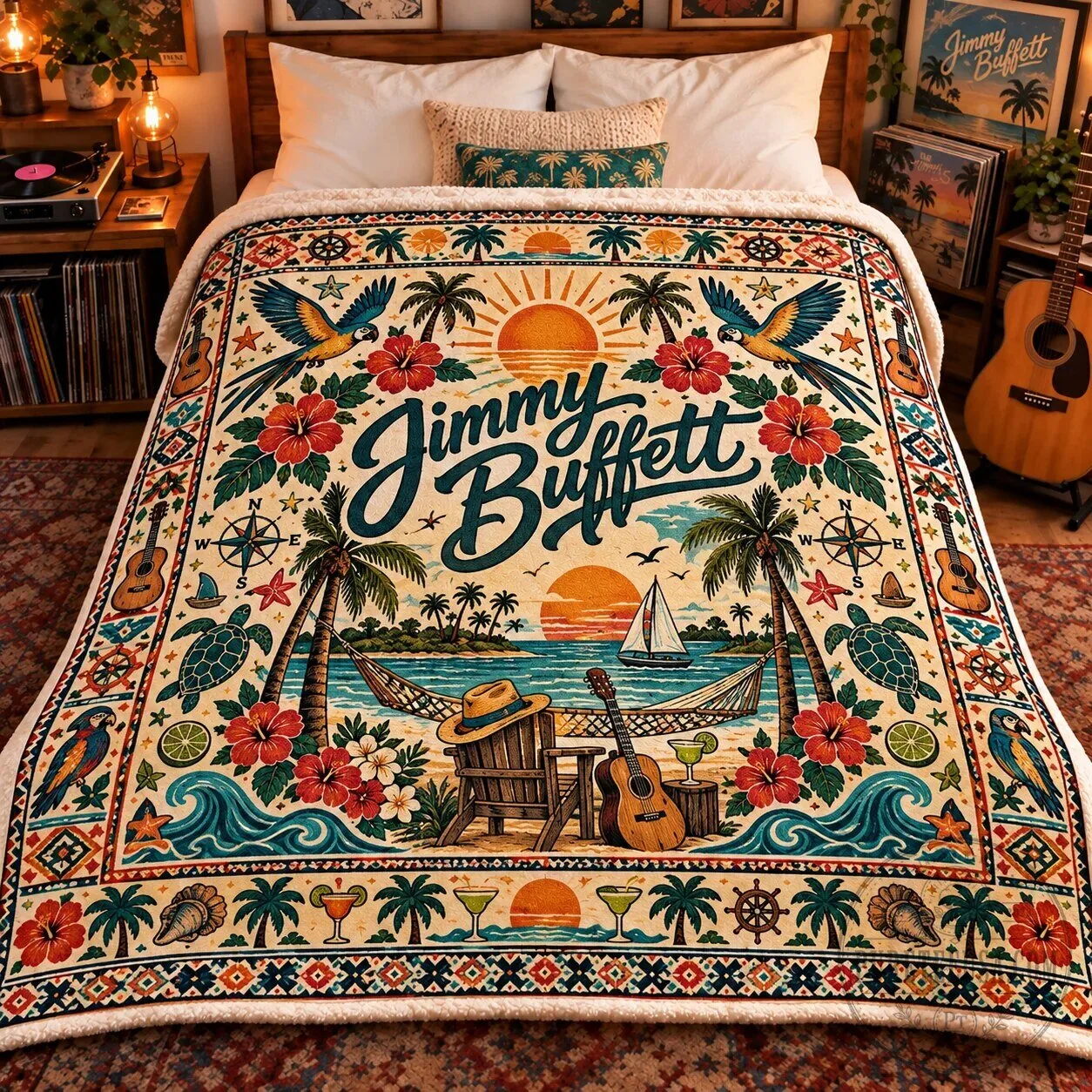 Jimmy Buffett Tropical Parrothead Beach Music Island Style Fleece Blanket