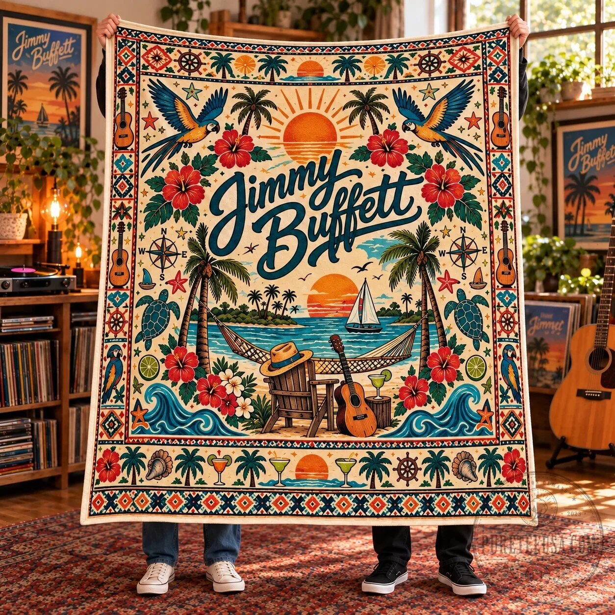 Jimmy Buffett Tropical Parrothead Beach Music Island Style Fleece Blanket 10 Jimmy Buffett Tropical Parrothead Beach Music Island Style Fleece Blanket