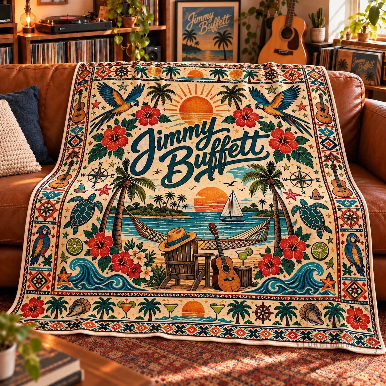 Jimmy Buffett Tropical Parrothead Beach Music Island Style Fleece Blanket 11 Jimmy Buffett Tropical Parrothead Beach Music Island Style Fleece Blanket