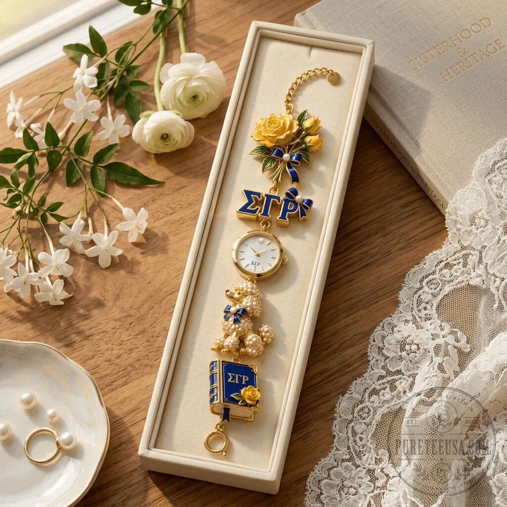Sigma Gamma Rho Sorority Yellow Rose Gold Tone Charm Watch