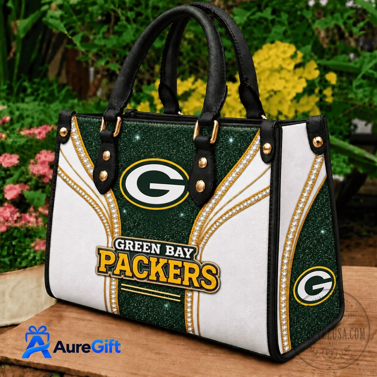 Green Bay Packers Sparkling Diamond Pattern Handbag Purse