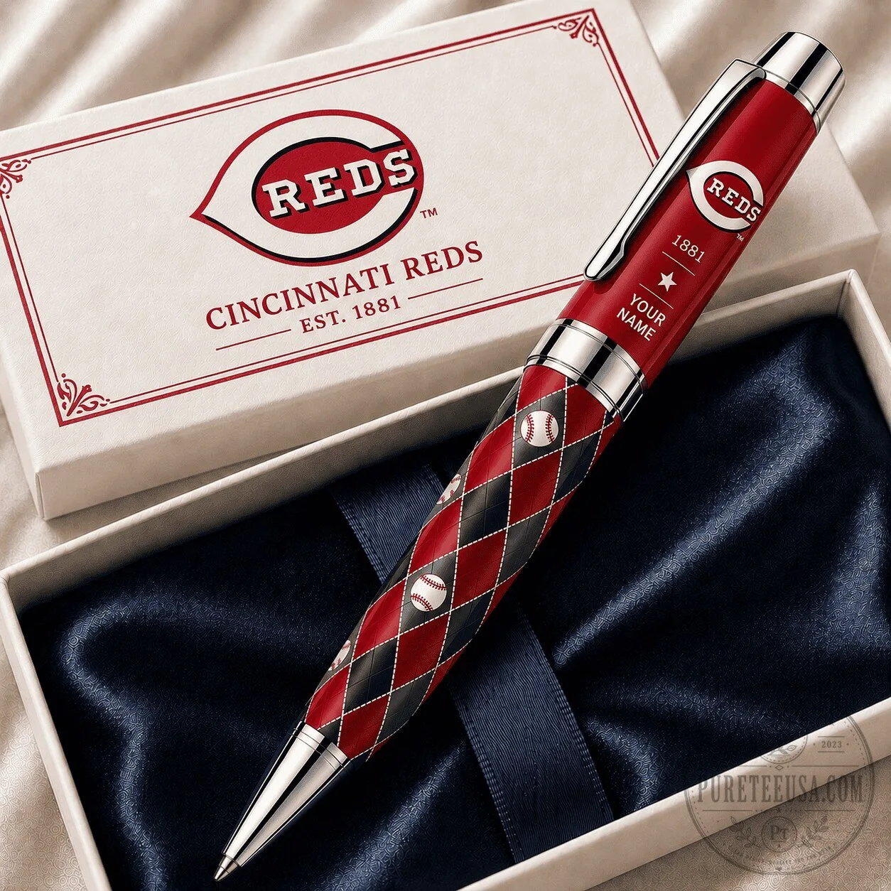Cincinnati Reds Baseball Team Personalized Diamond Pattern Ballpoint Pen