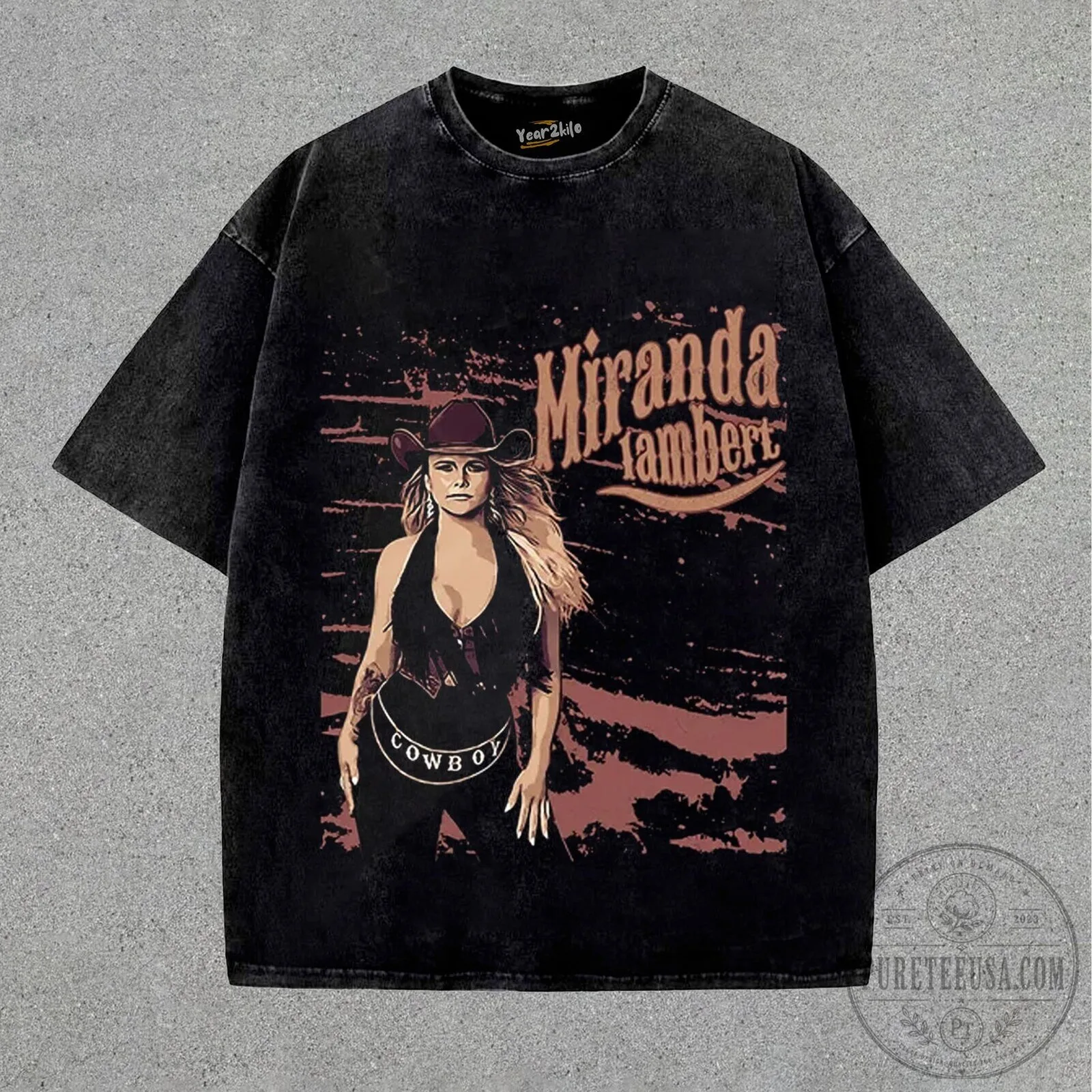 Miranda Lambert Vintage Cowboy Graphic Washed Black Short Sleeve T-Shirt
