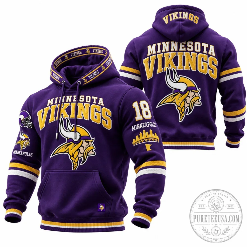 Minnesota Vikings Football Team Logo Purple and Gold Striped Hoodie Minnesota Vikings Football Team Logo Purple and Gold Striped Hoodie