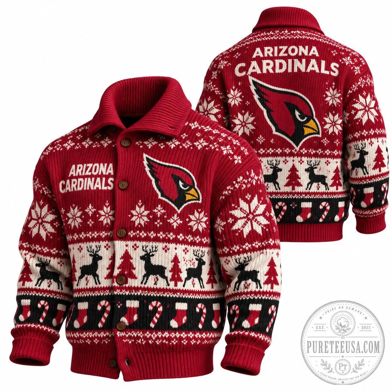 Arizona Cardinals Christmas Holiday Ugly Sweater Knit Cardigan 2 Arizona Cardinals Christmas Holiday Ugly Sweater Knit Cardigan