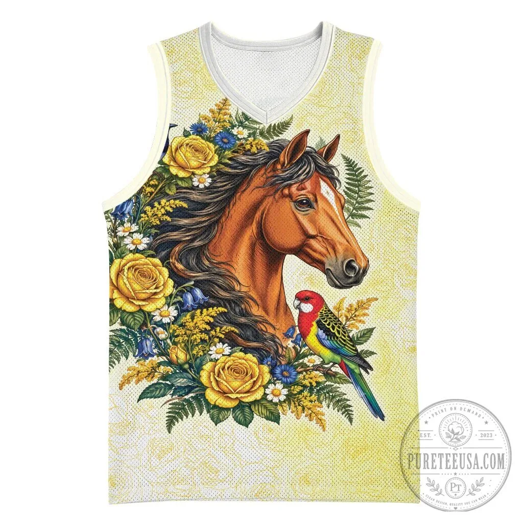 Beautiful Horse Yellow Rose Wreath Australian Birds Floral Design Tank Top