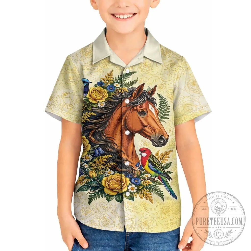 Elegant Horse and Yellow Rose Wreath Hawaiian Shirt with Australian Birds 14 Elegant Horse and Yellow Rose Wreath Hawaiian Shirt with Australian Birds