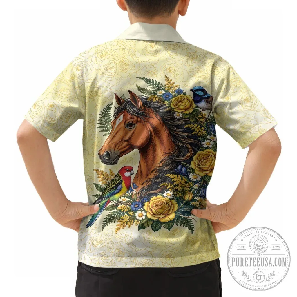 Elegant Horse and Yellow Rose Wreath Hawaiian Shirt with Australian Birds 15 Elegant Horse and Yellow Rose Wreath Hawaiian Shirt with Australian Birds