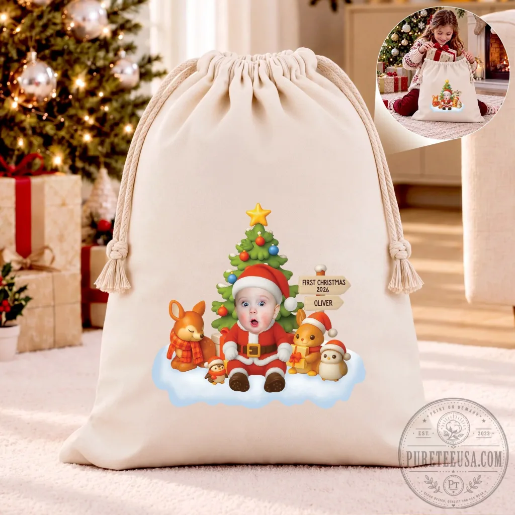 Personalized Baby's First Christmas 2024 Santa Sack Custom Photo Gift Bag Personalized Baby's First Christmas 2024 Santa Sack Custom Photo Gift Bag