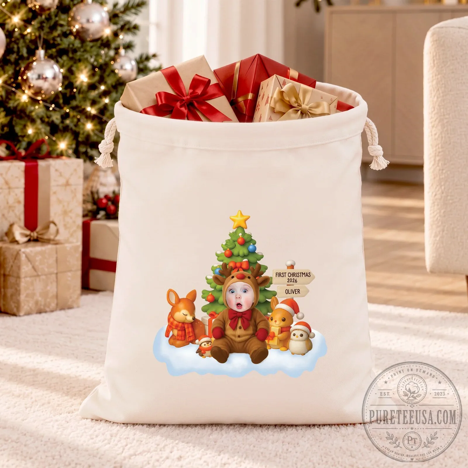 Personalized Baby's First Christmas 2024 Santa Sack Custom Photo Gift Bag 11 Personalized Baby