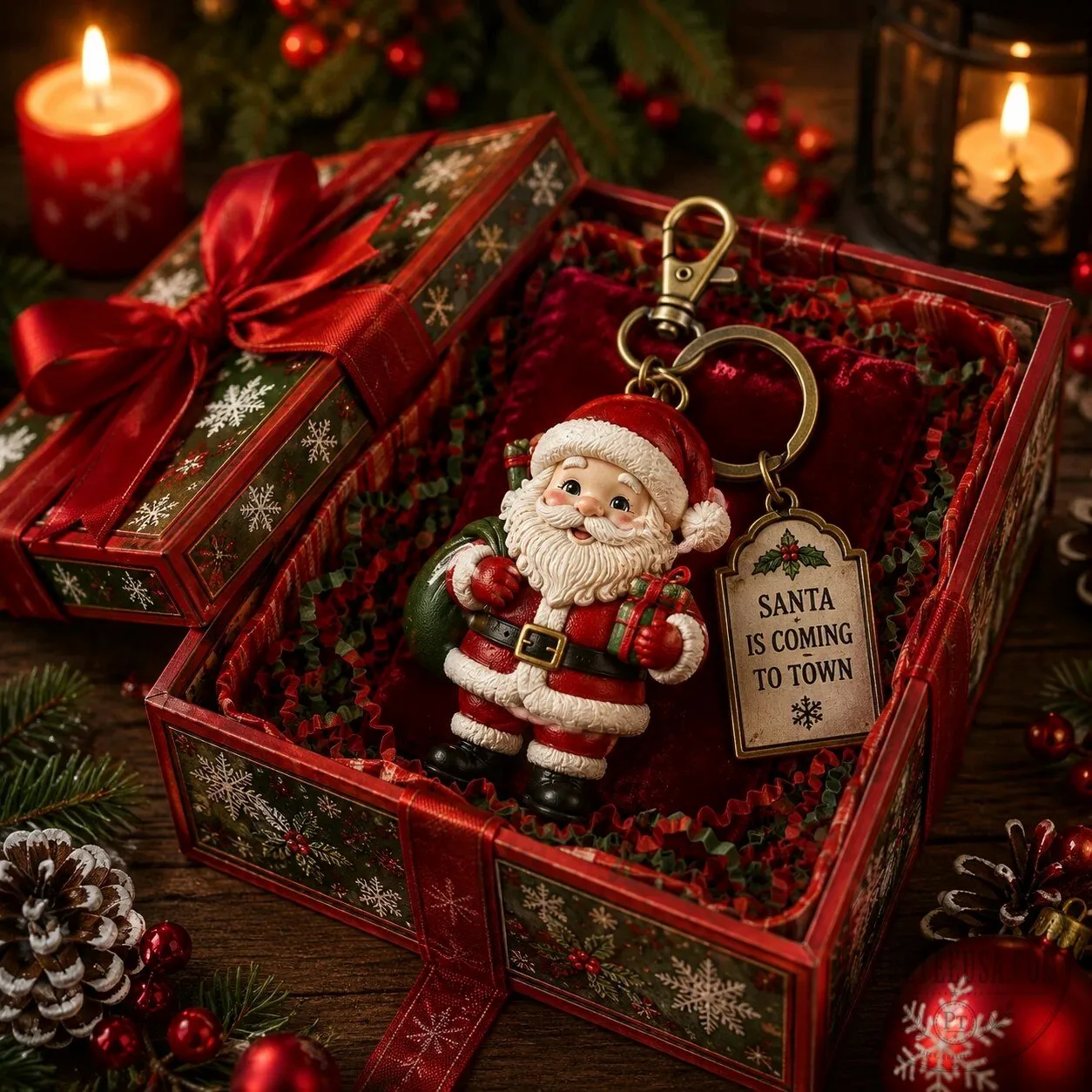 Santa Claus Is Coming To Town Christmas Holiday Keychain Gift Box