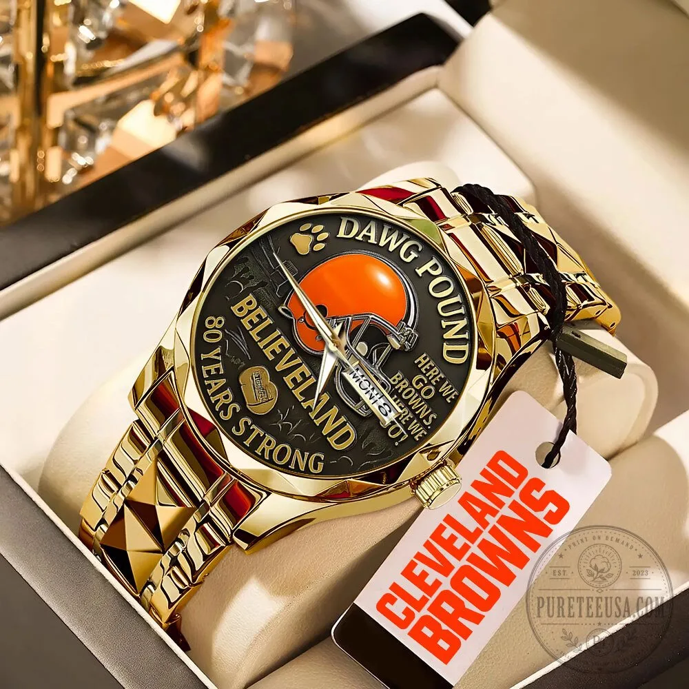 Cleveland Browns Dawg Pound Believeland 80 Years Strong Gold Watch