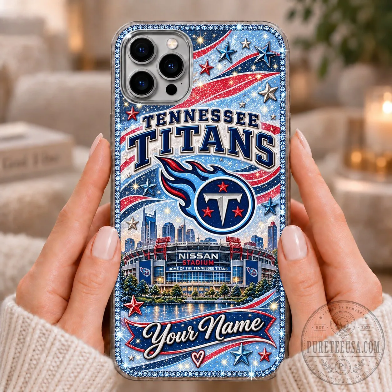 Tennessee Titans Nissan Stadium Custom Name Glitter Phone Case
