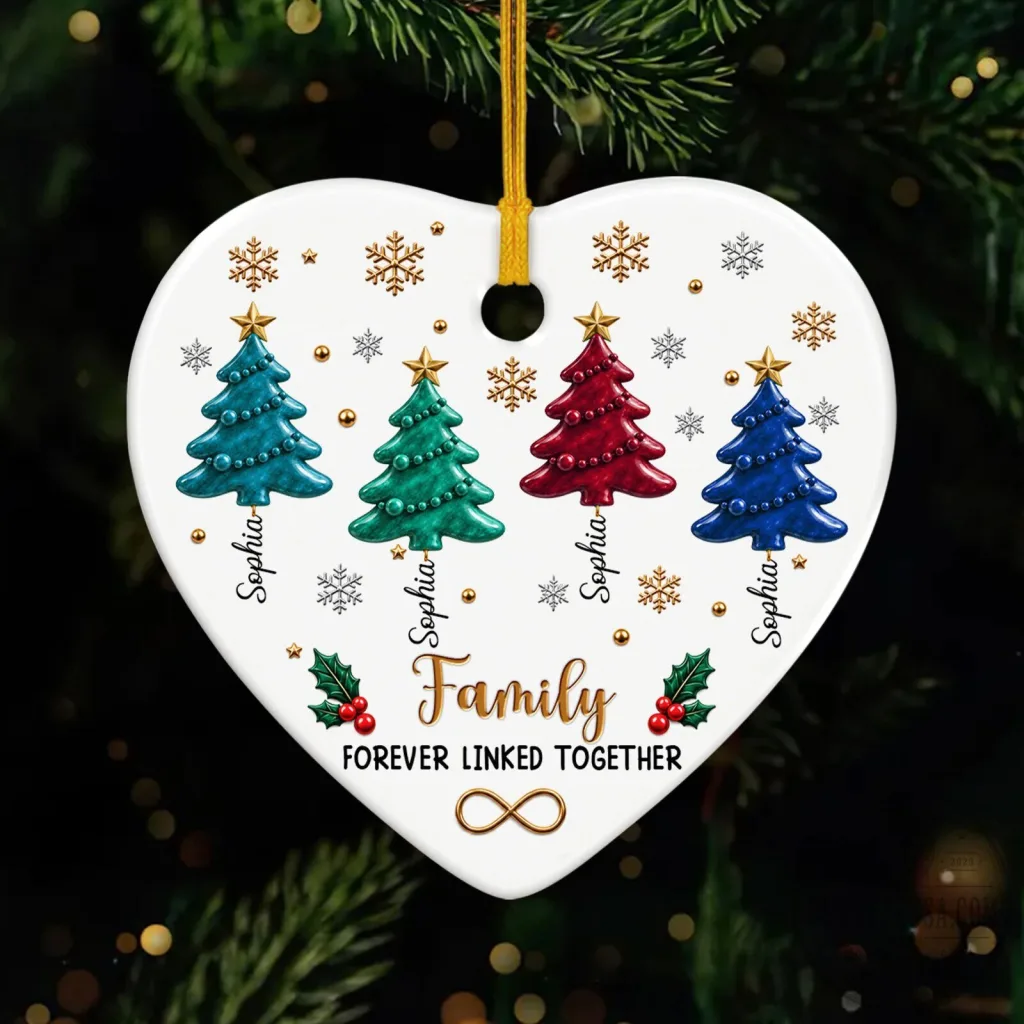 Personalized Family Christmas Tree Heart Ornament - Forever Linked Together Sibling Gift Personalized Family Christmas Tree Heart Ornament - Forever Linked Together Sibling Gift