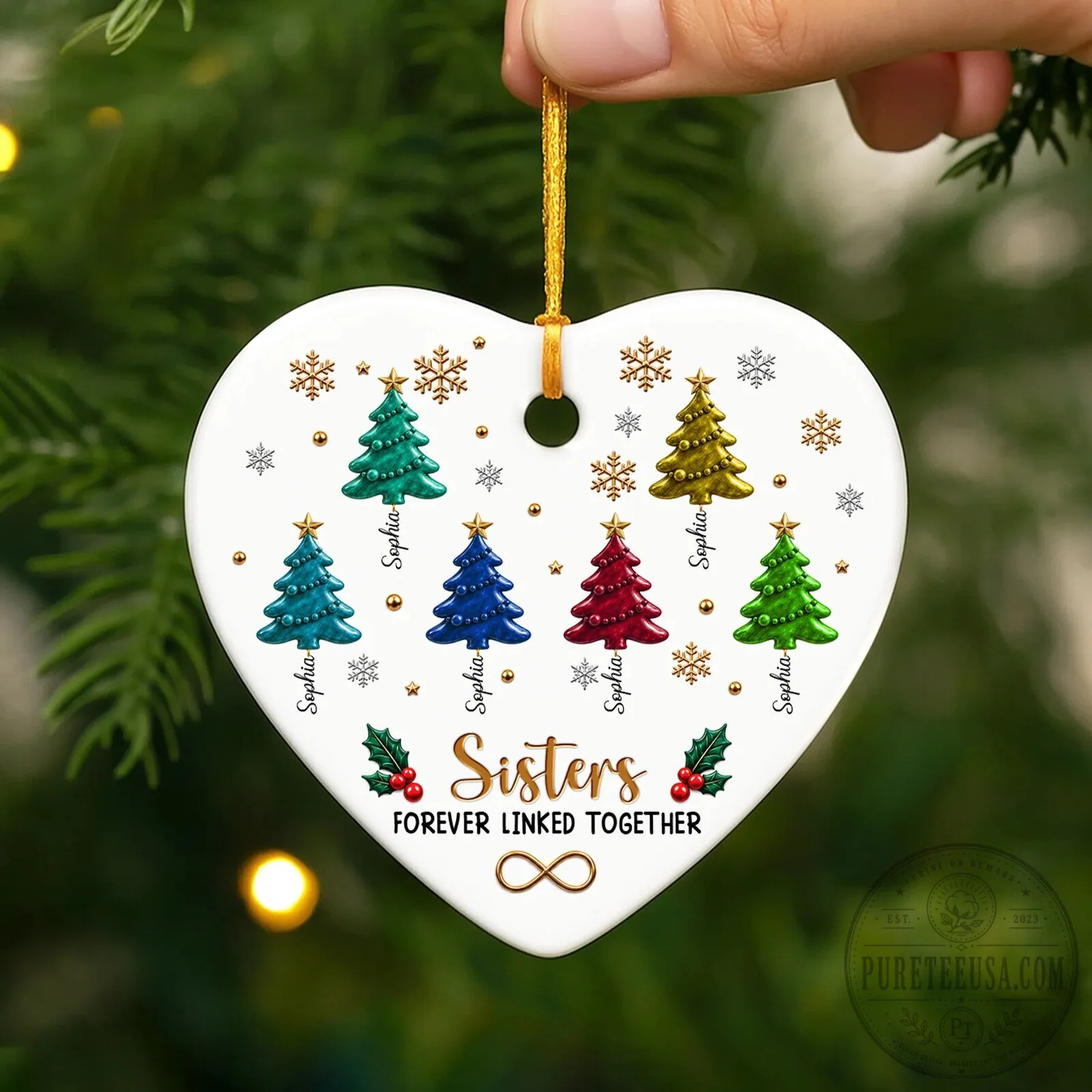 Personalized Family Christmas Tree Heart Ornament - Forever Linked Together Sibling Gift 12 Personalized Family Christmas Tree Heart Ornament - Forever Linked Together Sibling Gift