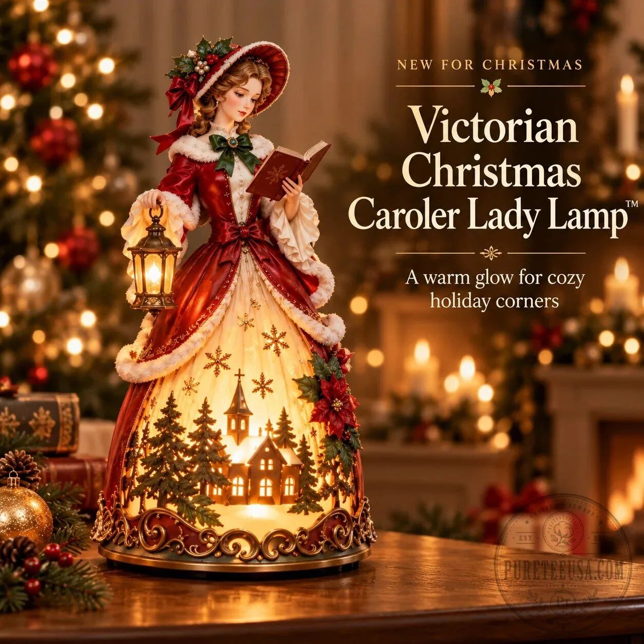 Victorian Christmas Caroler Lady Illuminated Holiday Tabletop Lamp