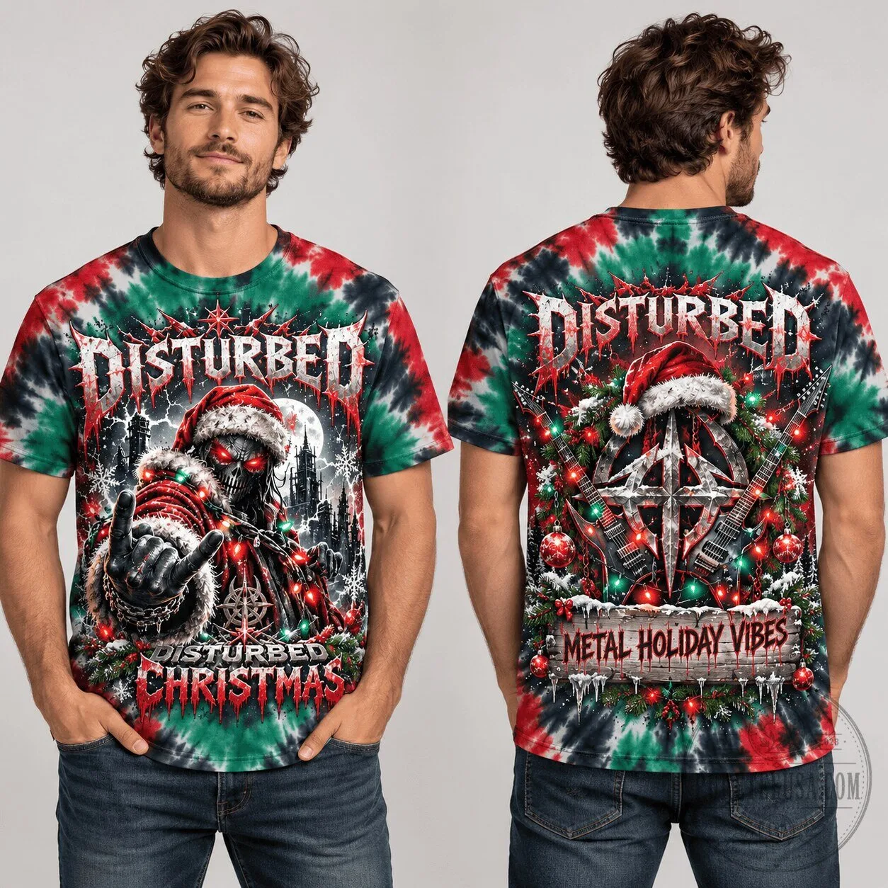 Disturbed Christmas Monster Artwork Tie Dye Holiday T-Shirt for Metal Music Fans
