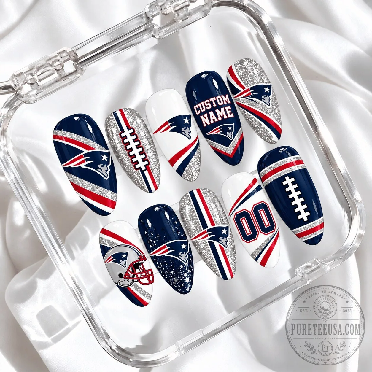New England Patriots NFL Football Team Custom Press On Nails Set 5 New England Patriots NFL Football Team Custom Press On Nails Set