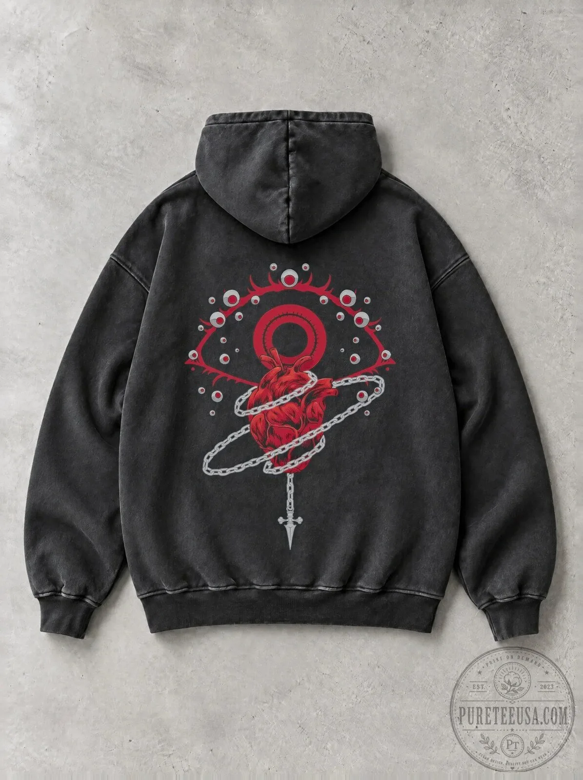Hunter x Hunter Chain Jail Vintage Washed Hoodie with Heart and Chains Design