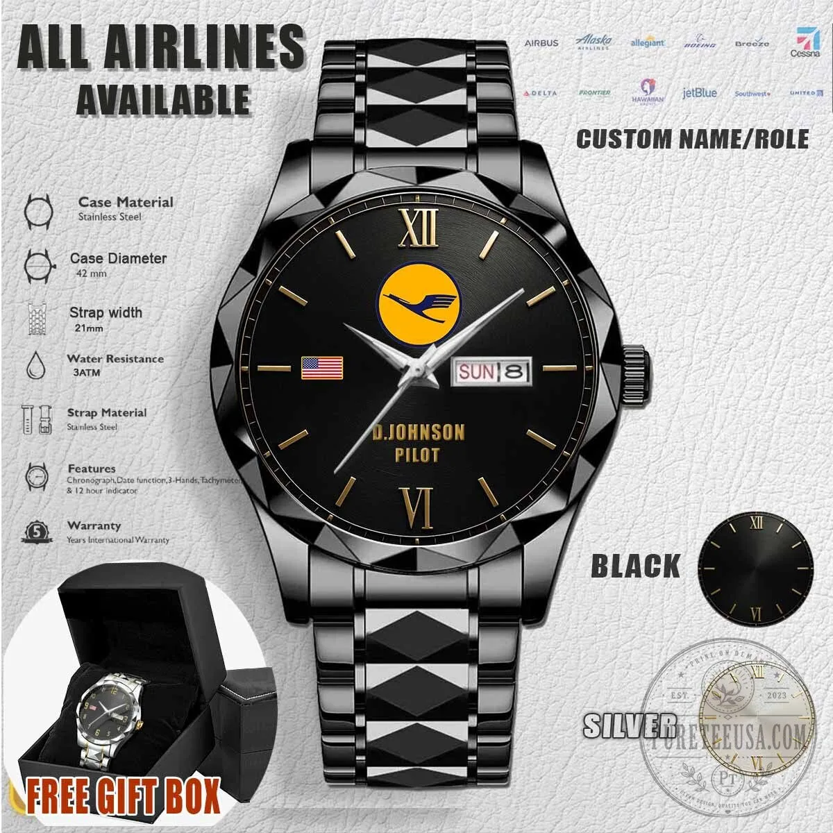 Lufthansa Airlines Pilot Stainless Steel Watch for Men 3 Lufthansa Airlines Pilot Stainless Steel Watch for Men