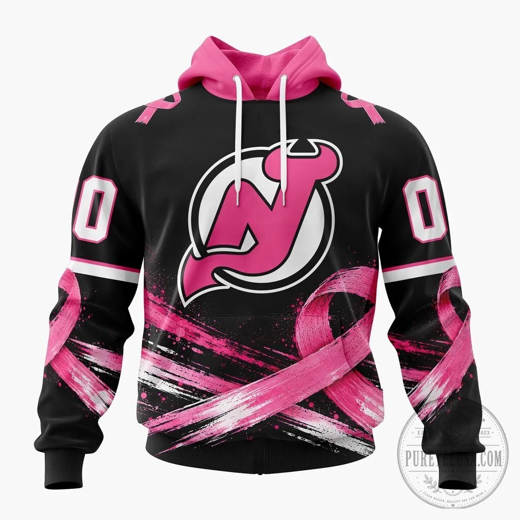 New Jersey Devils Pink Ribbon Breast Cancer Awareness Hockey Hoodie 1 New Jersey Devils Pink Ribbon Breast Cancer Awareness Hockey Hoodie