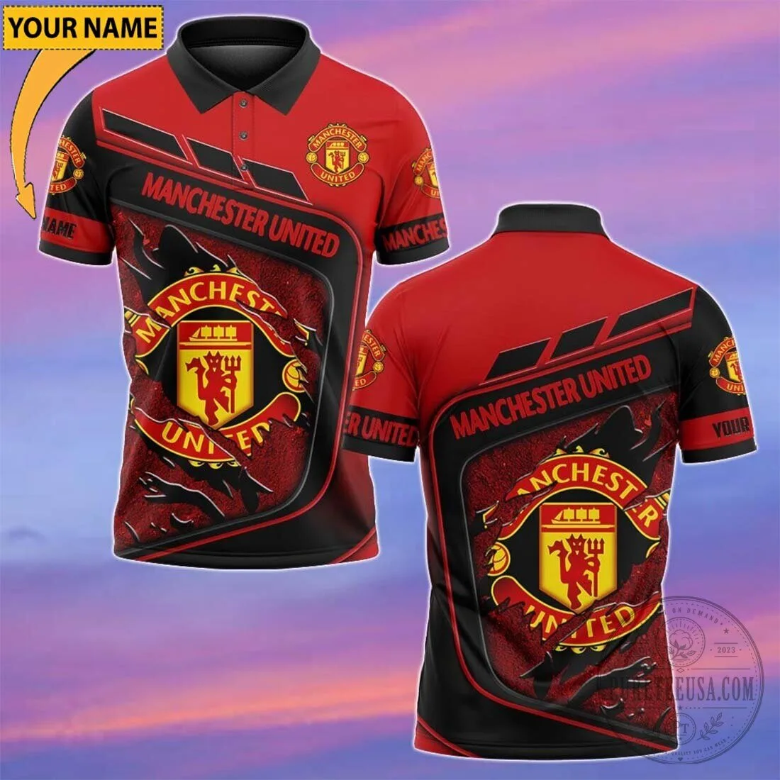 Manchester United Football Club Red Black Personalized Polo Shirt