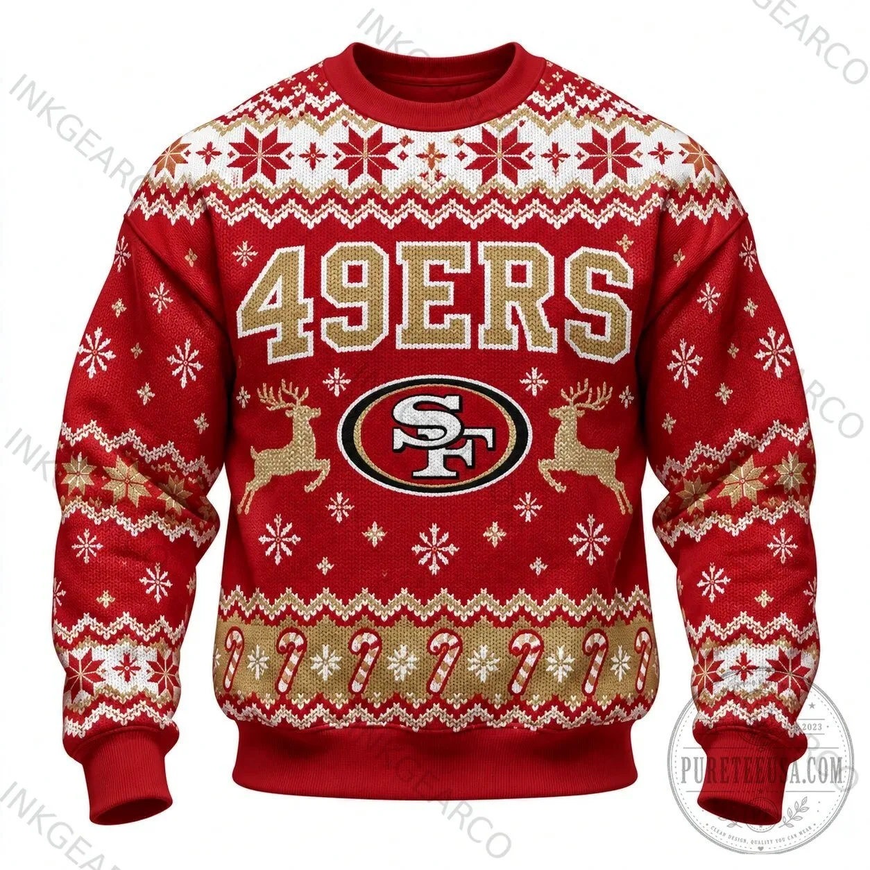 Christmas Holiday Sweatshirt in Ugly Sweater Style for San Francisco 49ers Fans 2 Christmas Holiday Sweatshirt in Ugly Sweater Style for San Francisco 49ers Fans