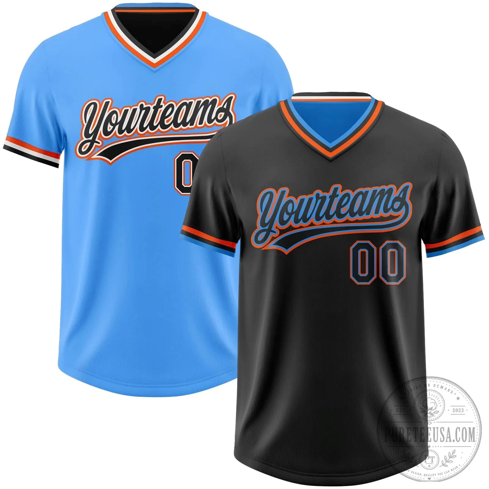 Custom Black Electric Blue Orange Reversible Pullover Baseball Jersey Shirt