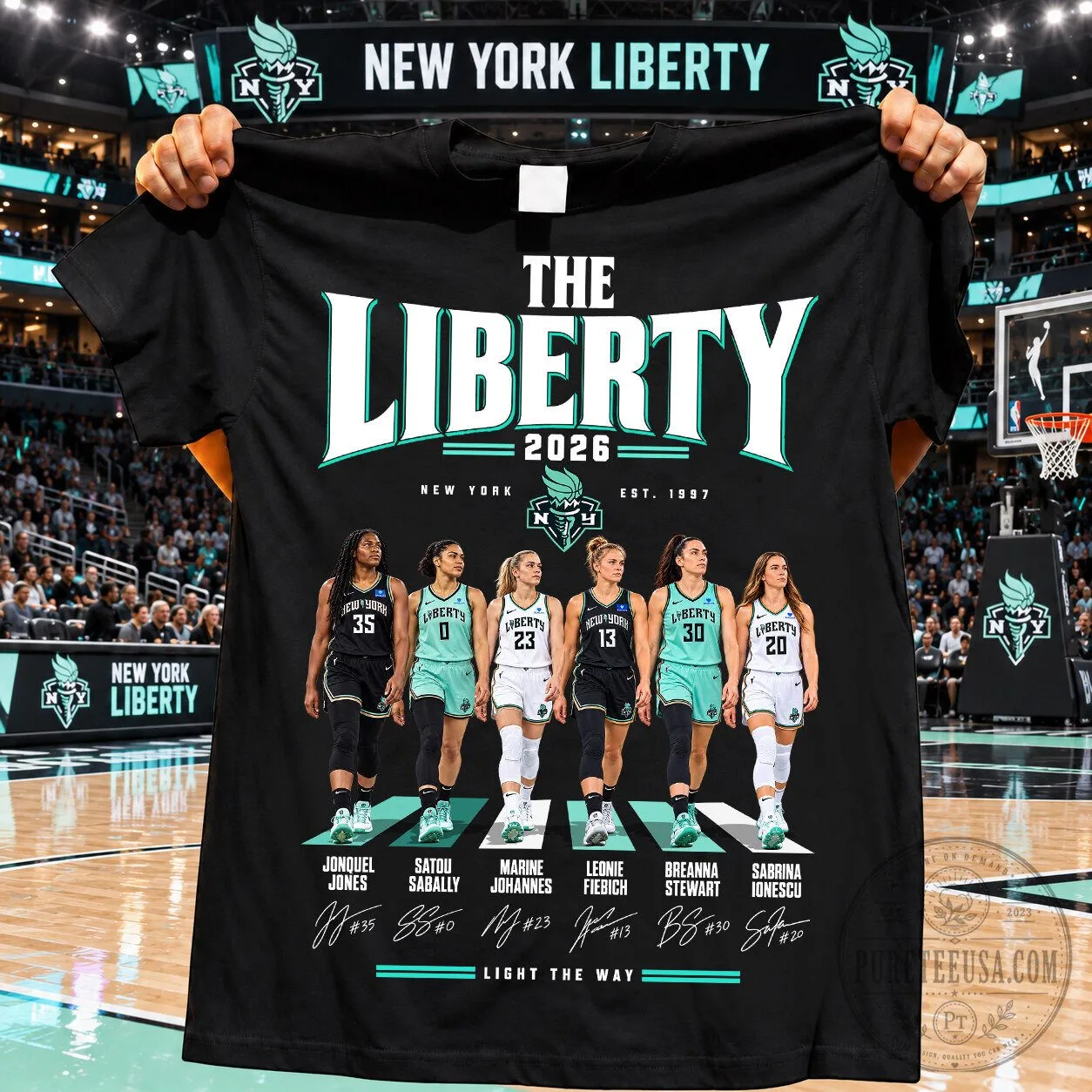 New York Liberty WNBA Basketball Team Roster Black T-Shirt