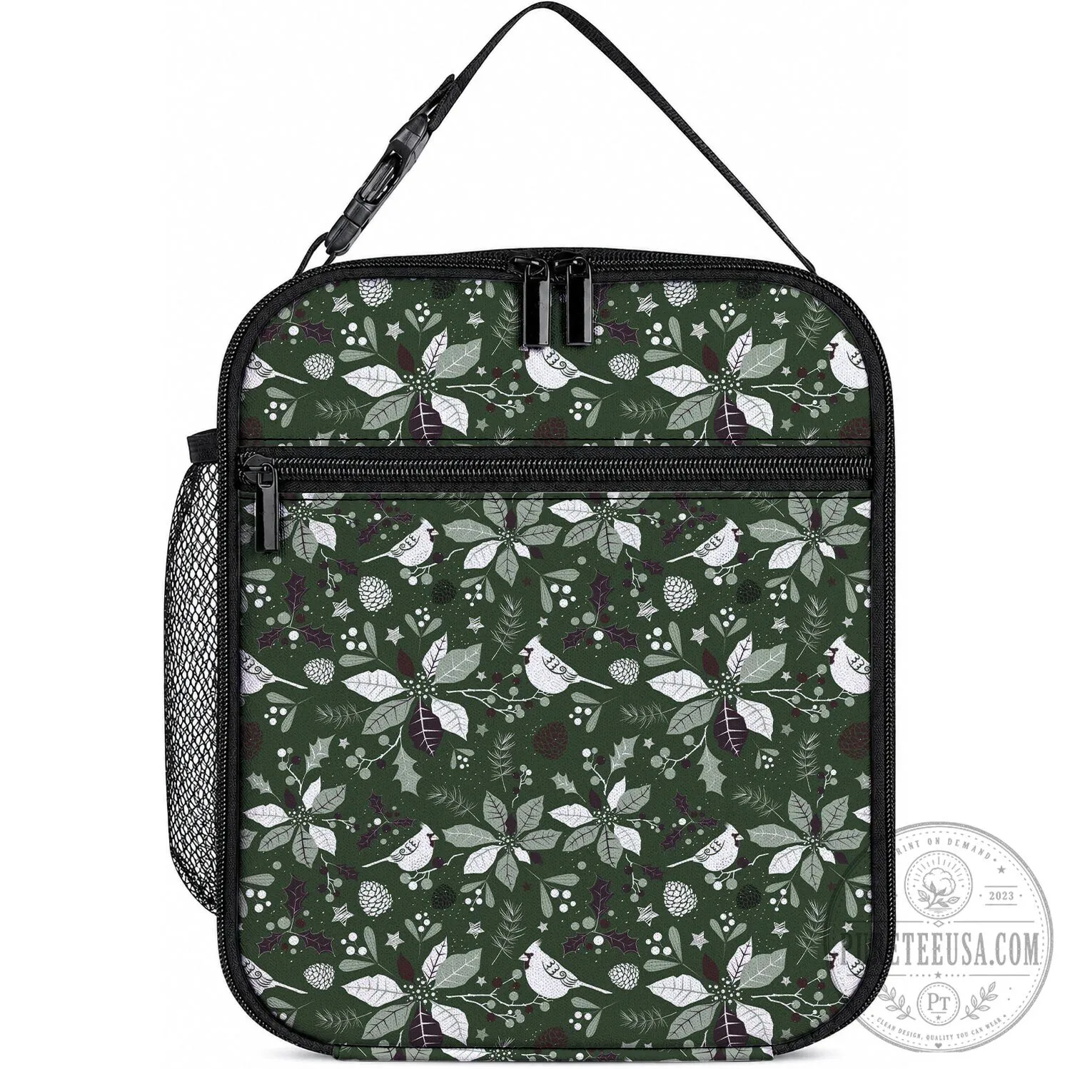 Christmas Cardinal Bird and Poinsettia Pattern Insulated Lunch Bag 5 Christmas Cardinal Bird and Poinsettia Pattern Insulated Lunch Bag