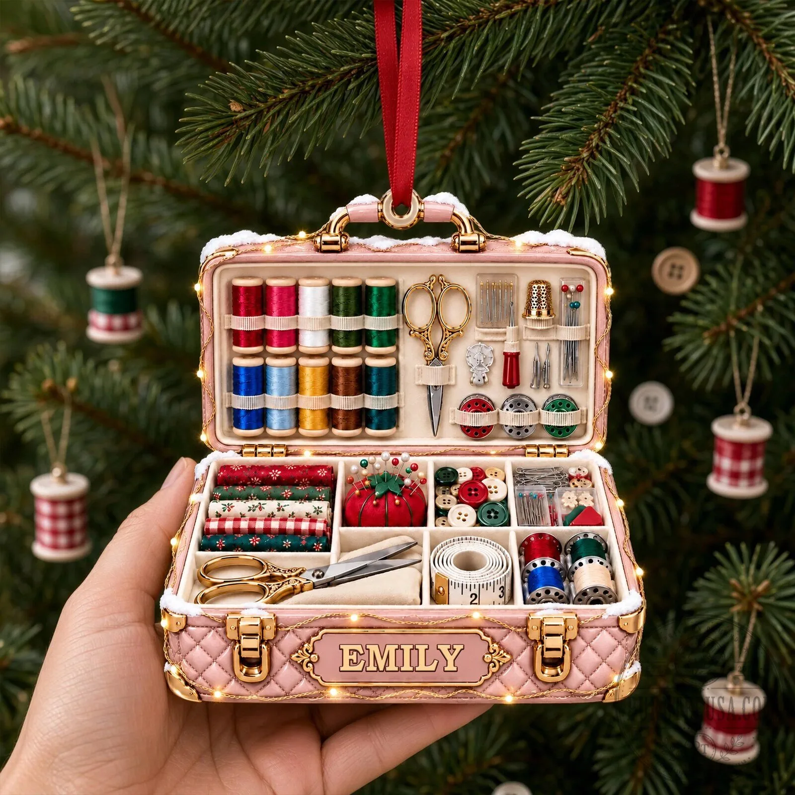 Personalized Sewing Kit Miniature Christmas Tree Ornament 9 Personalized Sewing Kit Miniature Christmas Tree Ornament