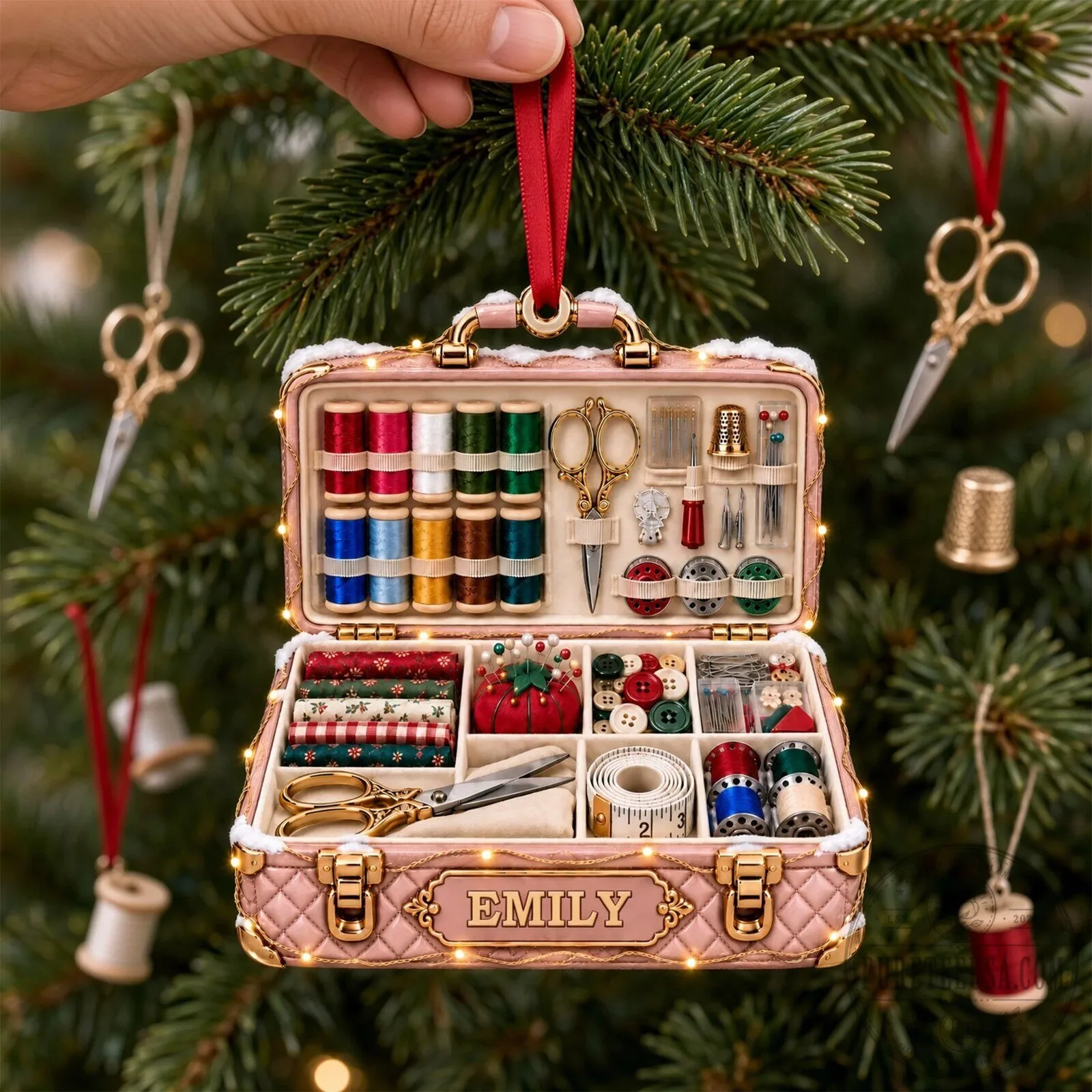 Personalized Sewing Kit Miniature Christmas Tree Ornament 10 Personalized Sewing Kit Miniature Christmas Tree Ornament