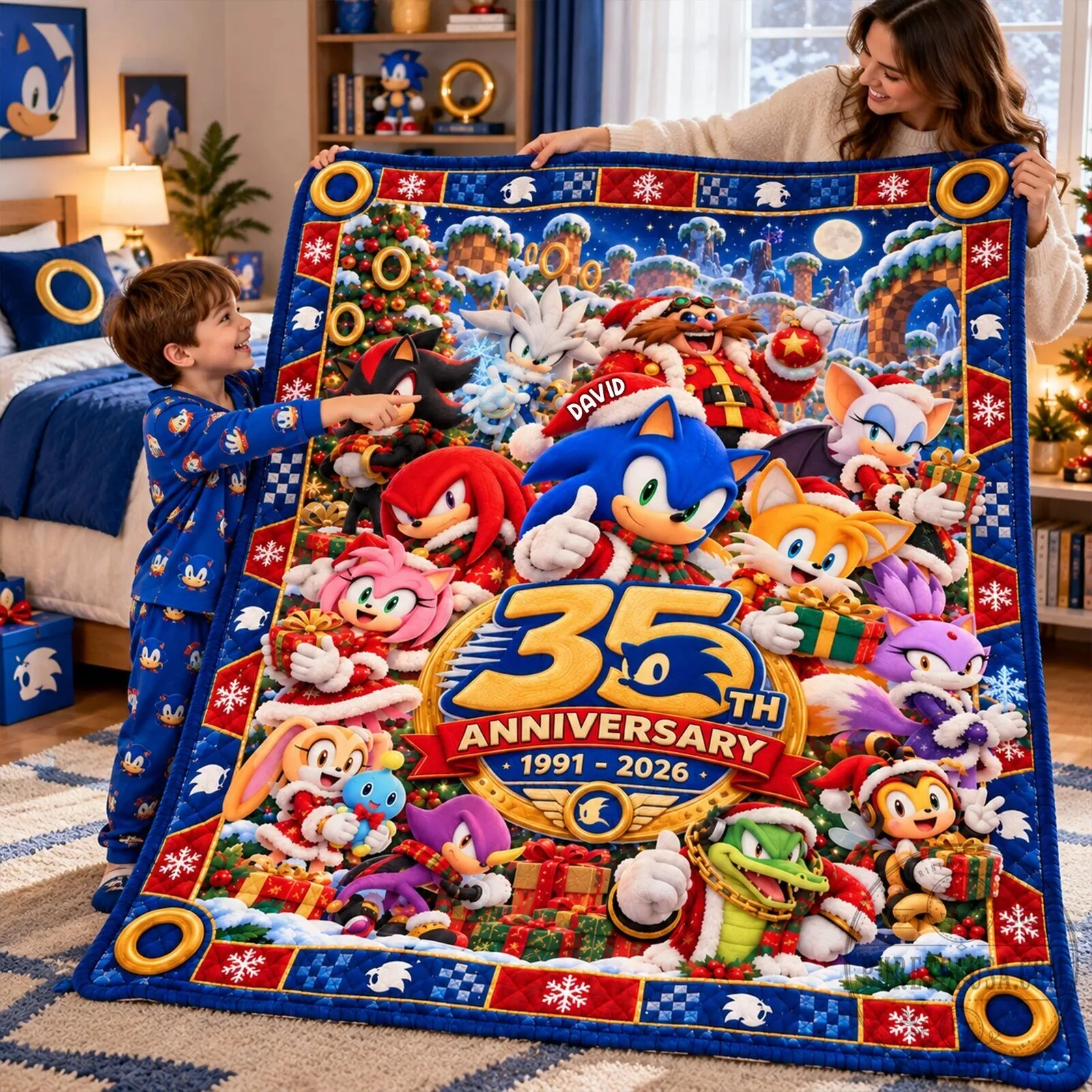 Sonic the Hedgehog 35th Anniversary Christmas Holiday Fleece Blanket 1 Sonic the Hedgehog 35th Anniversary Christmas Holiday Fleece Blanket