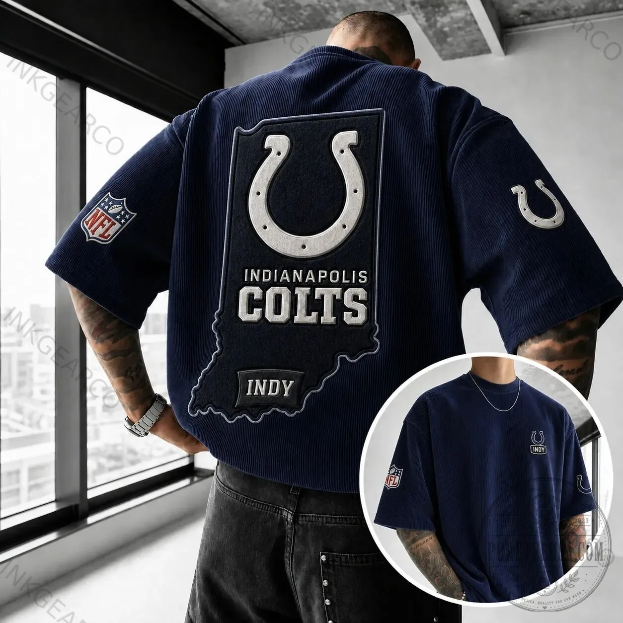 Indianapolis Colts NFL Team Logo and Map Design Short-Sleeve T-Shirt