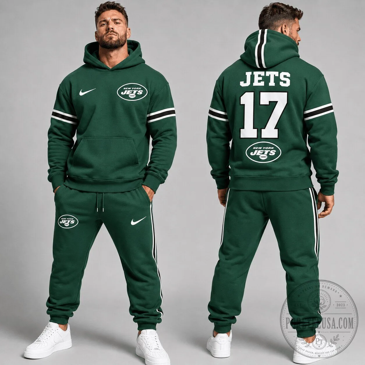 New York Jets NFL Football Team Green Hoodie Sweatshirt with Custom Name and Number