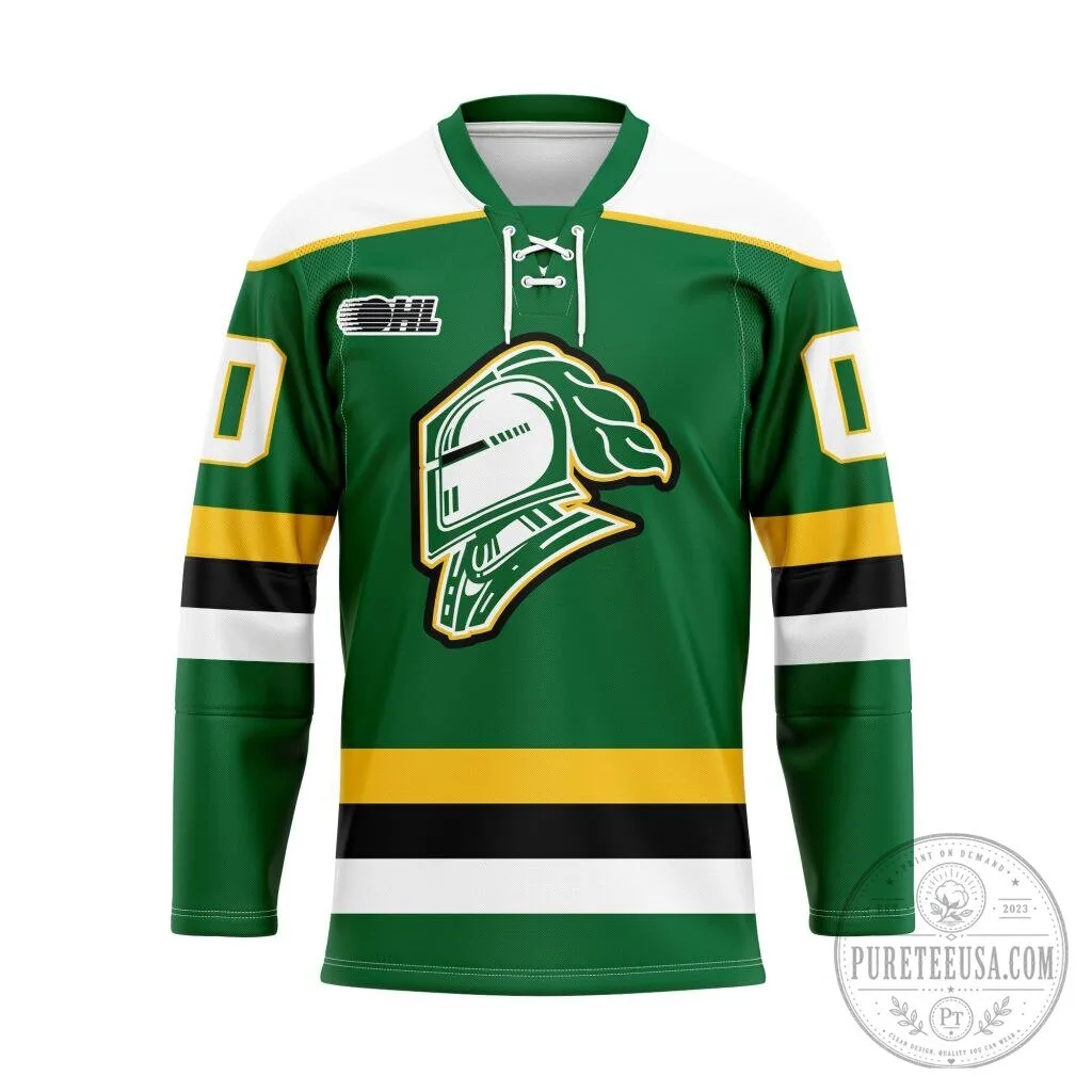 London Knights Green and Gold Lace-Up Hockey Jersey with Team Logo